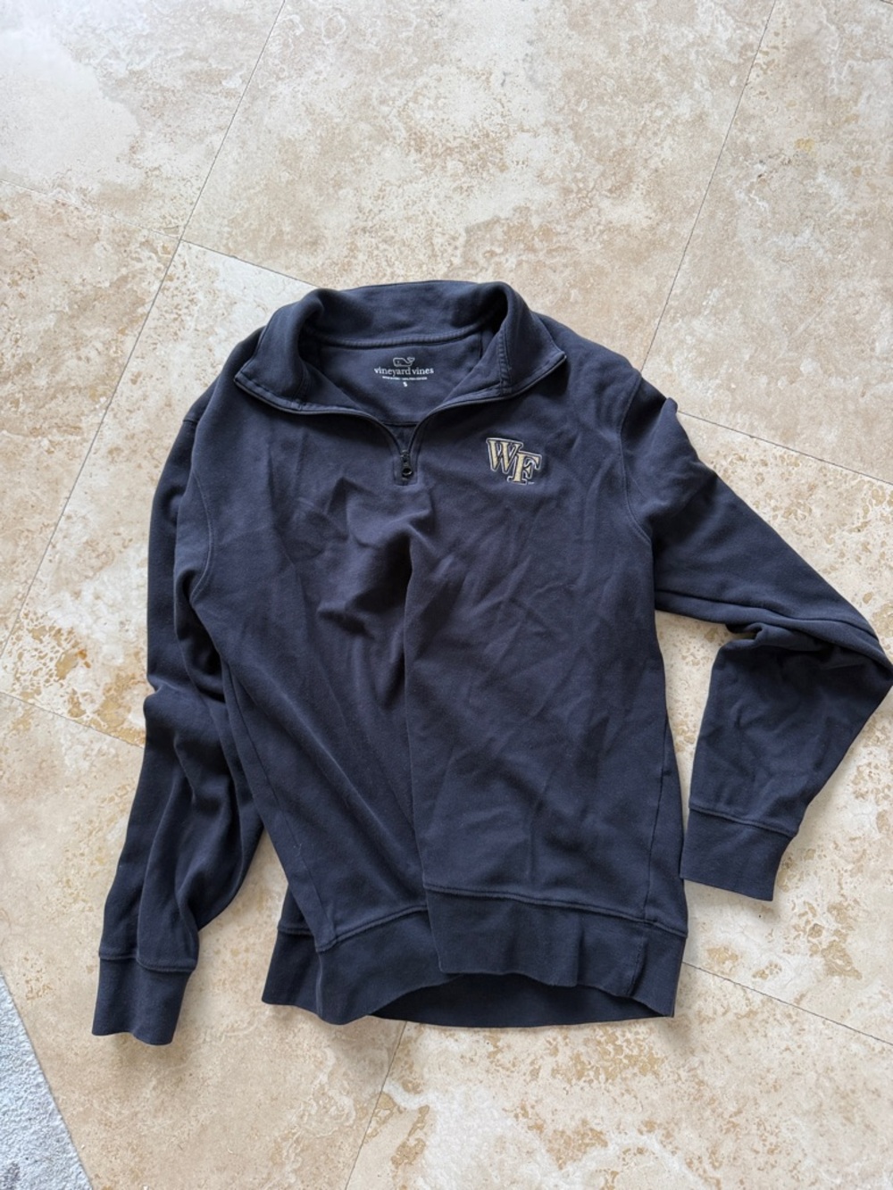 Vineyard Vines Navy Quarter-Zip Sweatshirt - Wake Forest Embroidered